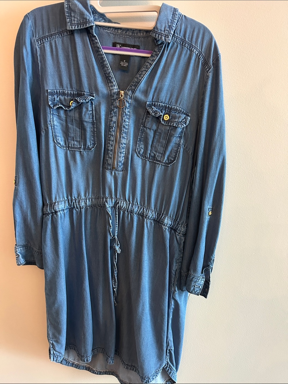 INC International Concepts Denim-Style Blue Tie-Waist Shirt Dress